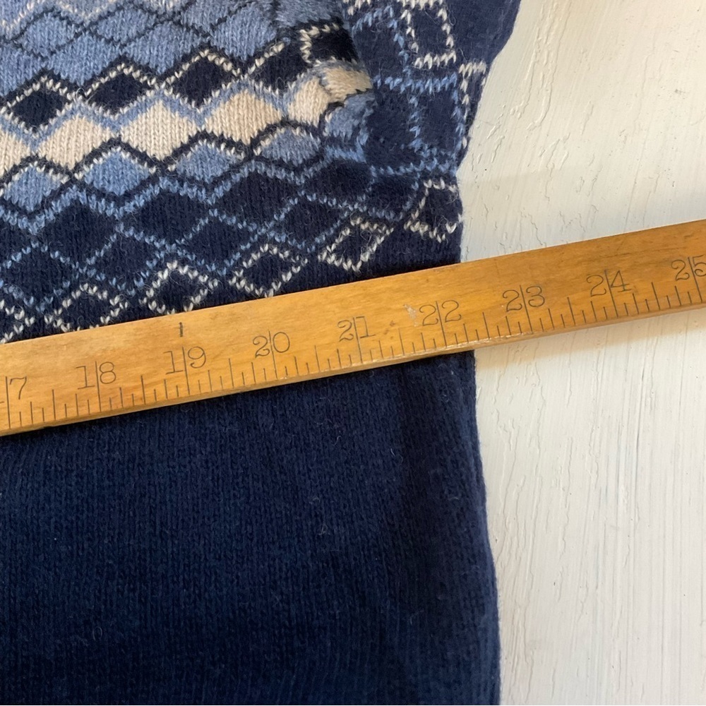 Wool Blend Sweater Italy Fair Isle Nordic Navy Light Blue White Crew Size XL - Picture 5 of 6